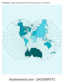 World Map. August epicycloidal conformal projection. Continents style. High Detail World map for infographics, education, reports, presentations. Vector illustration.