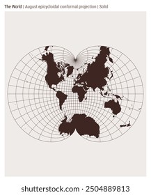 World Map. August epicycloidal conformal projection. Solid style. High Detail World map for infographics, education, reports, presentations. Vector illustration.