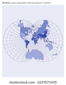 World Map. August epicycloidal conformal projection. Countries style. High Detail World map for infographics, education, reports, presentations. Vector illustration.