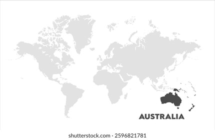 World map with Australia focus-11, Map of Australia, highlighted on the world map, Australia on the world map, Satellite view, Australia location on the globe.