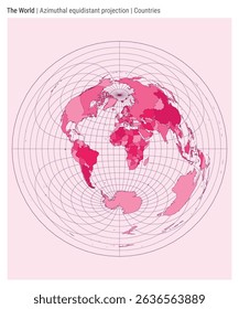 World Map. Azimuthal equidistant projection. Countries style. High Detail World map for infographics, education, reports, presentations. Vector illustration.