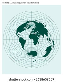 World Map. Azimuthal equidistant projection. Solid style. High Detail World map for infographics, education, reports, presentations. Vector illustration.