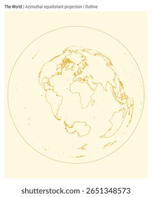 World Map. Azimuthal equidistant projection. Outline style. High Detail World map for infographics, education, reports, presentations. Vector illustration.