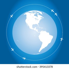 World Map Background with airplanes.