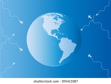World Map Background with airplanes.