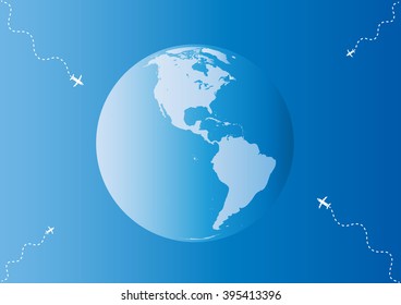World Map Background with airplanes.