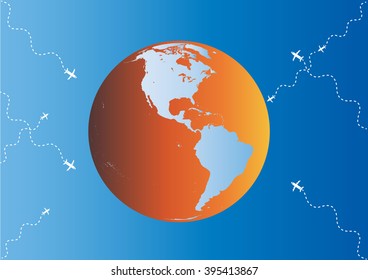 World Map Background with airplanes.