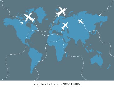 World Map Background Airplanes Stock Vector (Royalty Free) 395413885 ...