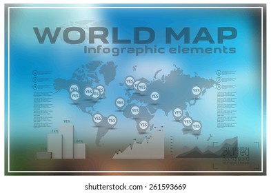 World map background with blurred background. Modern elements of info graphics. World Map stock vector template 