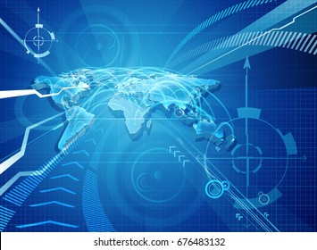 World map background concept abstract with flight paths or communication links. A technology or globalisation concept