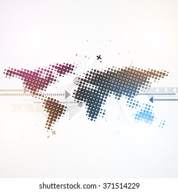 World map background in dot pattern style. Vector 
