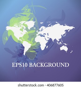 World Map background with green and blue paint splashes