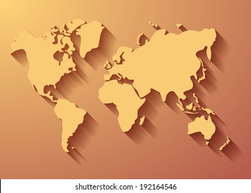 World map background with long shadow. Vector eps10.