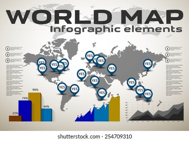 World map background. Modern elements of info graphics. World Map stock vector template