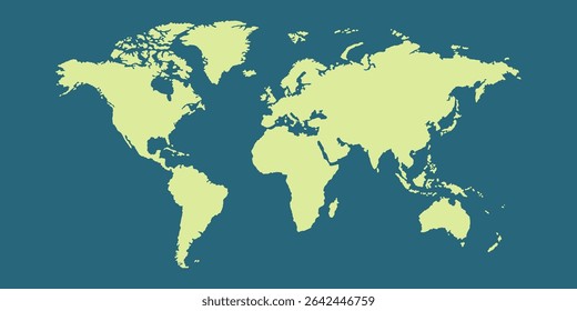 World map background perfect for travel, education, or business themes. Great for presentations, blogs, and global concepts. Ideal for your next creative project. Dark blue and light green.