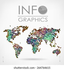 World map background in pointillism style. Modern elements of info graphics. World Map