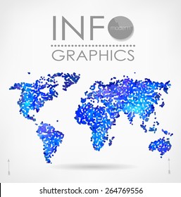 World map background in pointillism style. Modern elements of info graphics. World Map