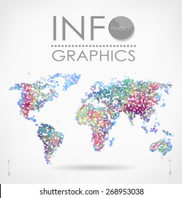 World map background in pointillism style. Modern elements of info graphics. World Map