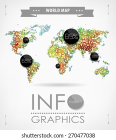 World map background in pointillism style. Modern elements of info graphics. World Map