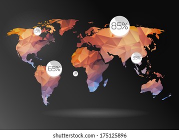 World map background in polygonal style. Vector background