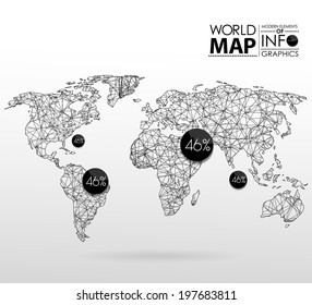 Fondo del mapa mundial en estilo poligonal. Elementos modernos de gráficos de información. Mapa Mundial