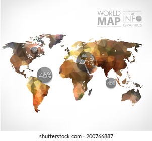 World map background in polygonal style. Modern elements of info graphics. World Map