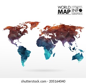 World map background in polygonal style. Modern elements of info graphics. World Map