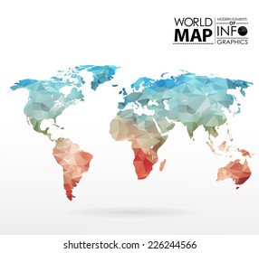 World map background in polygonal style. Modern elements of info graphics. World Map