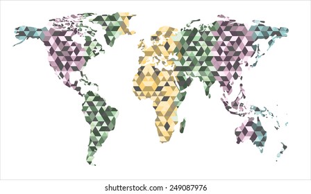 World map background in polygonal style. Vector