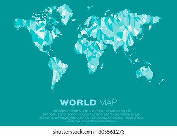 World map background in polygonal style. Abstract origami color map design.