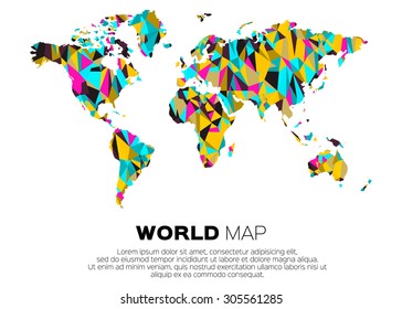 World map background in polygonal style. Abstract origami color map design.