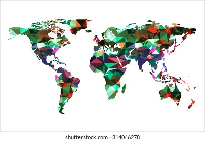 World map background in polygonal style. Vector