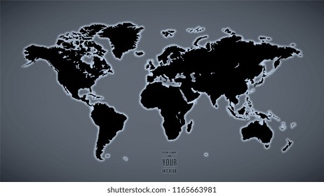 world map with backlight on gray wall background as an element of design. stock vector illustration eps10