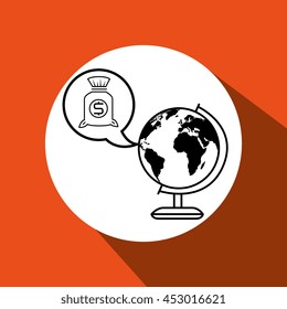 world map with bag money isolated icon design, vector illustration  graphic 