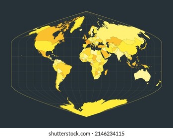 World Map. Baker Dinomic projection. Futuristic world illustration for your infographic. Bright yellow country colors. Beautiful vector illustration.