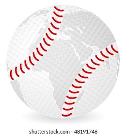 World map baseball ball on a white background. Vector illustration.