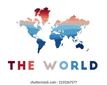 The World map. Map of the world with beautiful geometric waves in red and blue colors. Vector illustration.