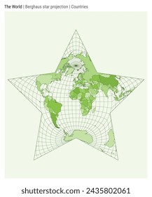 World Map. Berghaus star projection. Countries style. High Detail World map for infographics, education, reports, presentations. Vector illustration.