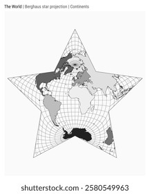 World Map. Berghaus star projection. Continents style. High Detail World map for infographics, education, reports, presentations. Vector illustration.