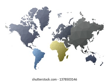 World map in a bewitching low poly style with vector illustration of continents.