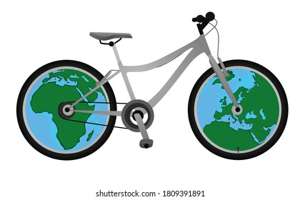 World map in bicycle wheels. cycling concept. vector