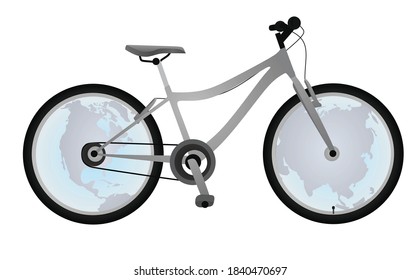 World map in bicycle wheels. cycling concept. vector