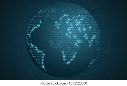 World map from binary code. Abstract planet earth. Transparent pattern from the grid. Futuristic background. Computer programming code. Global network. Vector illustration. EPS 10