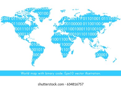 World map with binary code concept