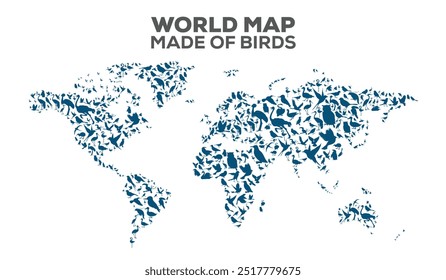 World Map With Birds, Very high resolution world map, isolated on white background. Infographic, Flat Earth, Globe similar worldmap icon. annual report, Travel worldwide, map silhouette backdrop.