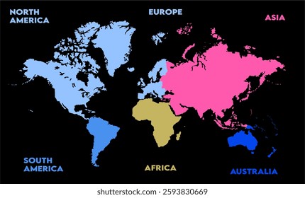 World map in black bg-04, modern world map graphic, Countries Silhouettes Stock Illustrations, Vectors
