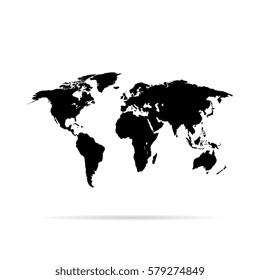 World map black colored on a white background