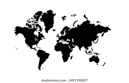World map black color,isolated on white background for website layouts,background,education, precise,customizable,Travel worldwide,map silhouette backdrop,earth geography, political,reports.