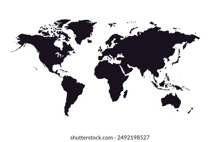 World map with black color,isolated on white background for website layouts,background,education, precise,customizable,Travel worldwide,map silhouette backdrop,earth geography, political,reports