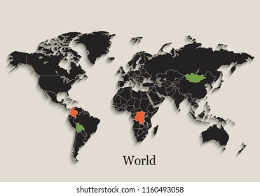 World map Black colors blackboard separate states individual vector